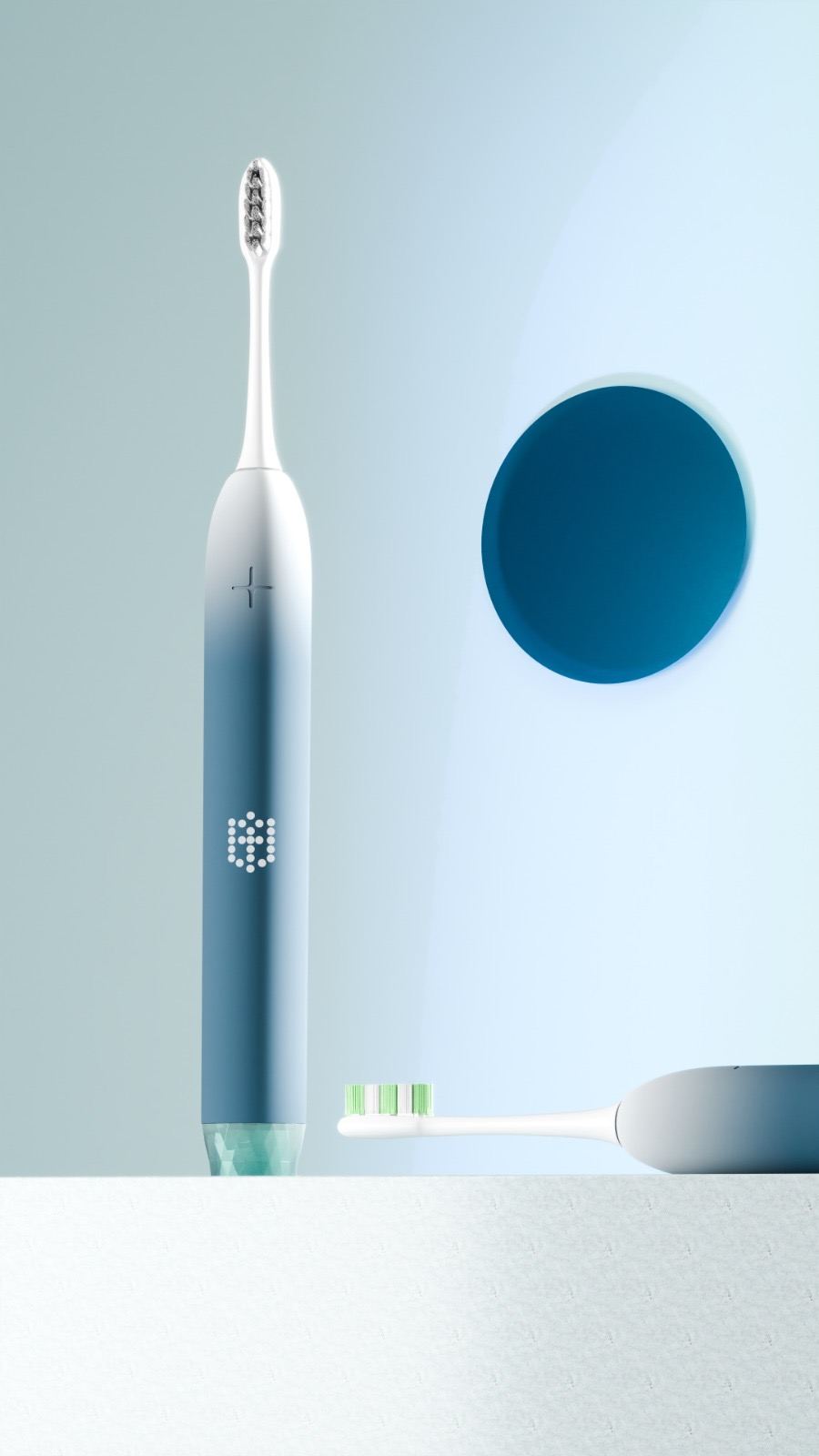 Brosse a dents electrique Brydent, degrade bleu ocean, avec tete de rechange