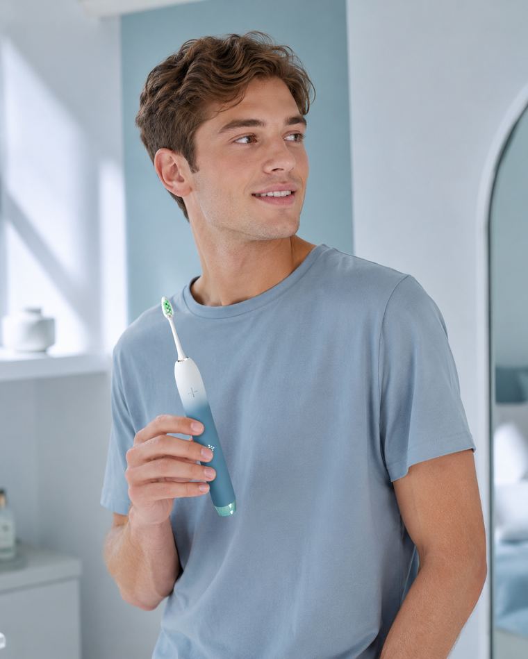 Homme utilisant la brosse Brydent